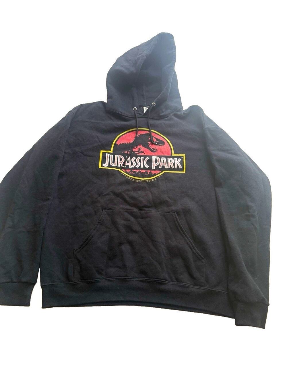 Jurassic Park Mens L Black Pullover Hoodie Fleece Hooded Pockets T. rex